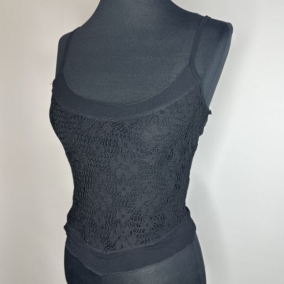 VTG Charlotte Russe Y2K Cami Crop Top S Black Sheer Mesh Net Whimsigoth Witch US - Picture 2 of 11